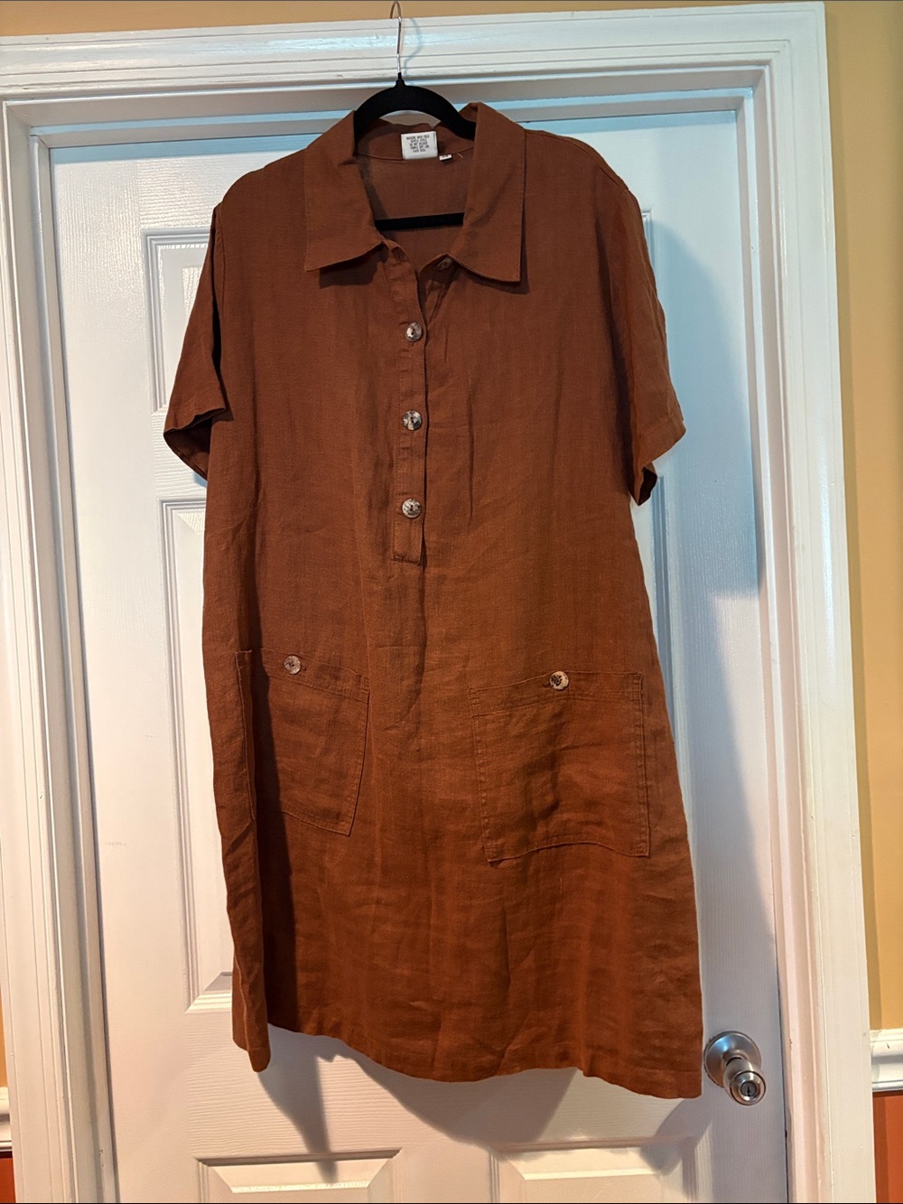 Match Button-Front Tunic Top in Rust Brown